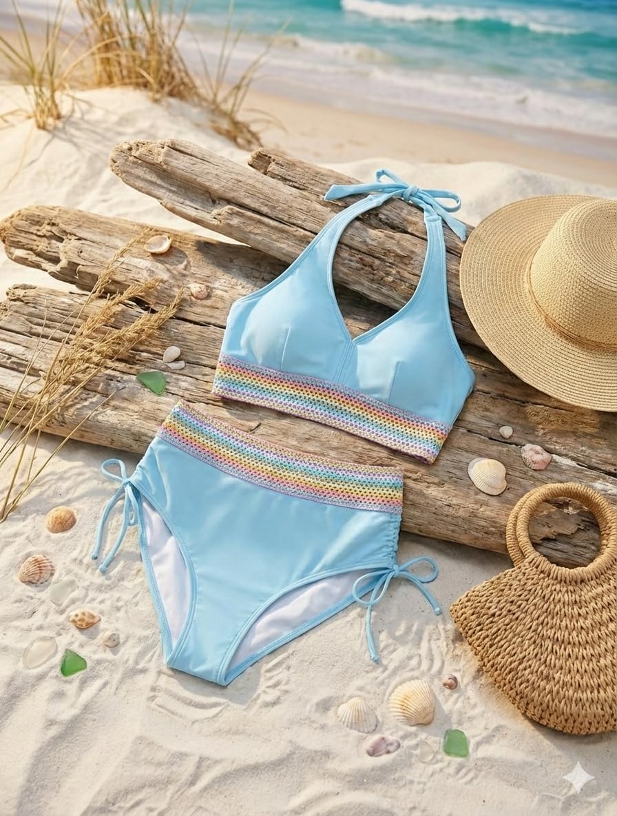 The Bronte Colour Block Bikini Set in Sky Blue