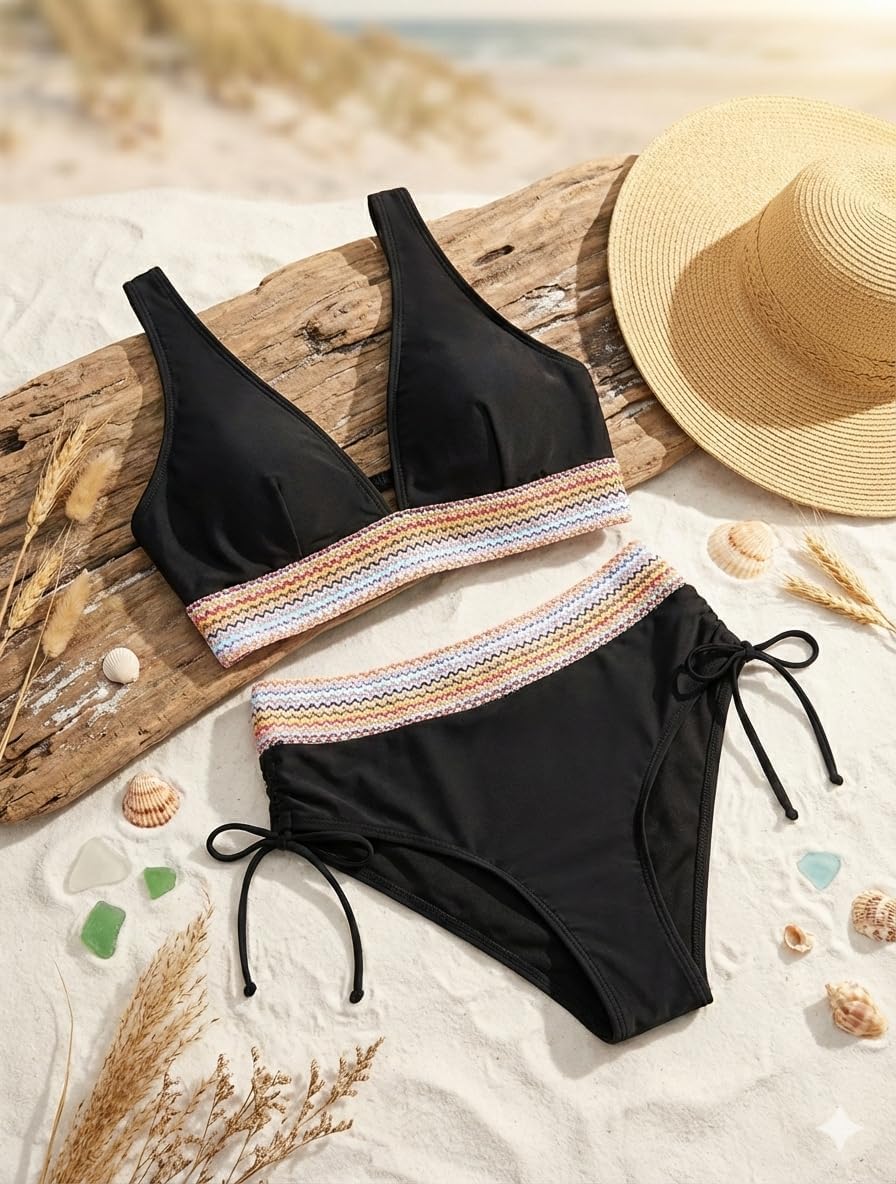 The Bronte Colour Block Bikini Set in Black