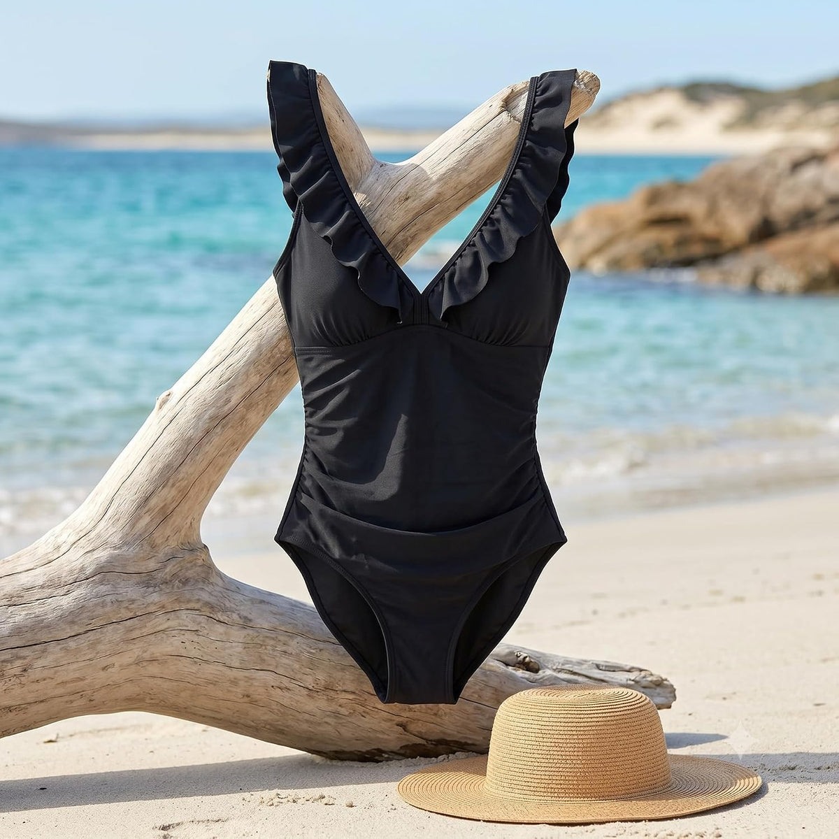 The Whitsunday Ruffle One-Piece in Black
